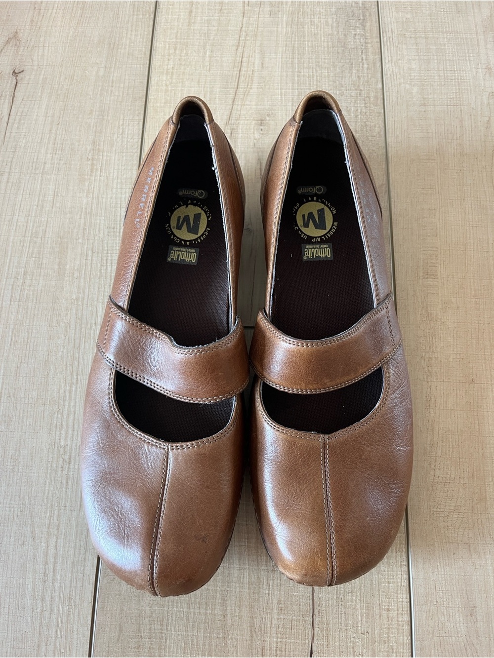 Merrell Brown Leather Mary Jane Flats